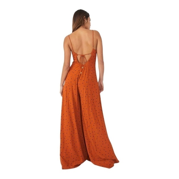 FREE PEOPLE Rust Orange Polka Dot Open Back Wide Leg Jumpsuit XS NEW - Picture 7 of 15